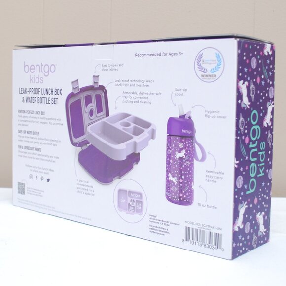 Bentgo Plastic Purple Unicorn Lunch Box with Water Bottle - Picture 2 of 6